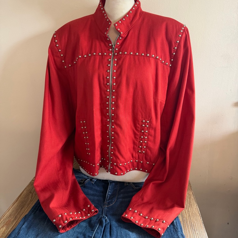 Red Stud-Trim Vintage Women’s Jacket